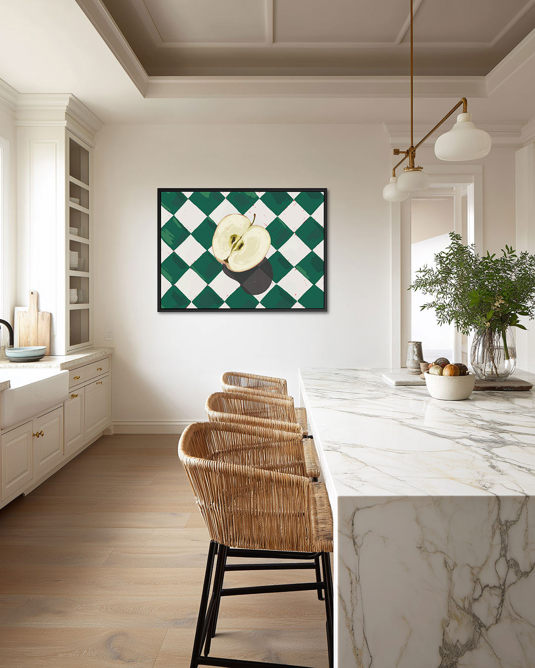Appel op geruit patroon – liggende wanddecoratie