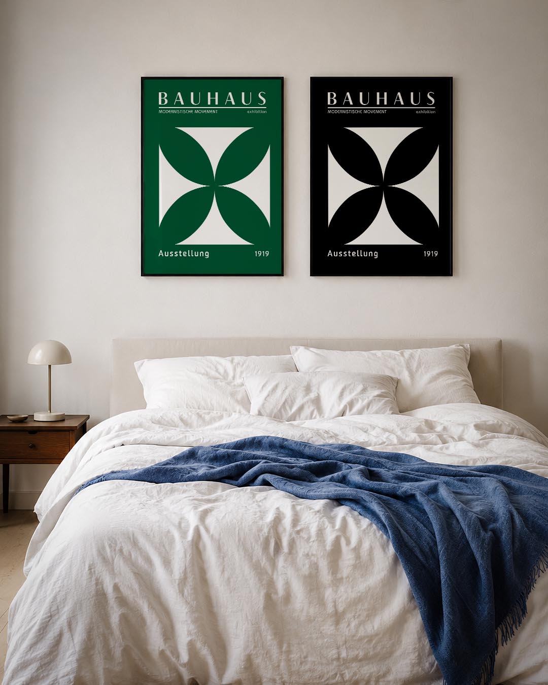 Vorm en balans Posterset-Bauhaus-geïnspireerde geometrische posters in een modern interieur