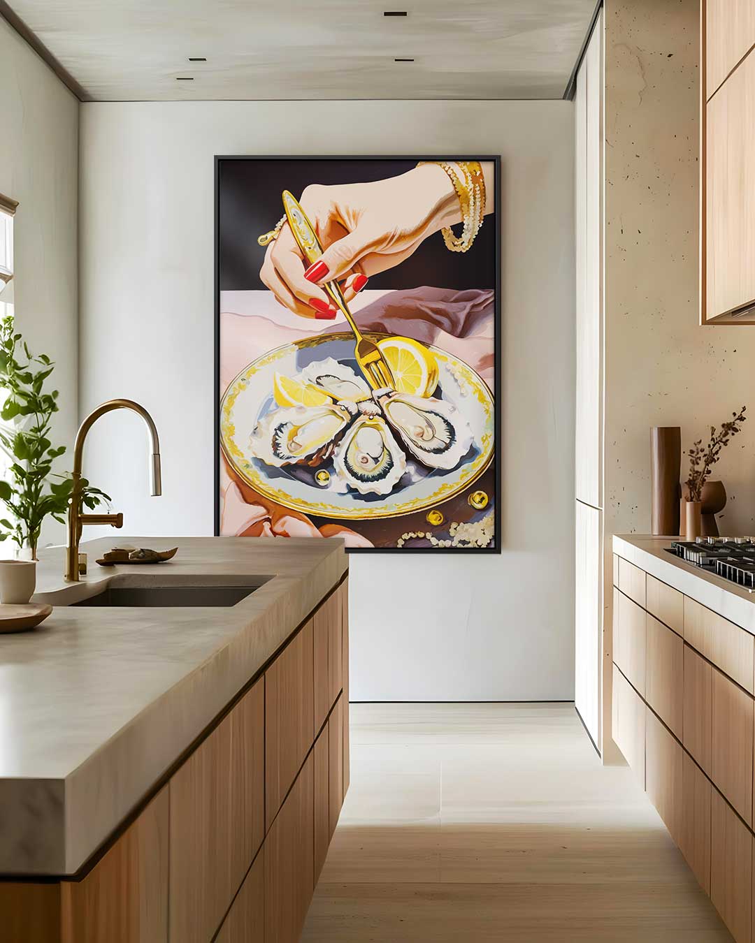 Luxe Oestermaaltijd Schilderij – staand kunstwerk voor modern interieur
