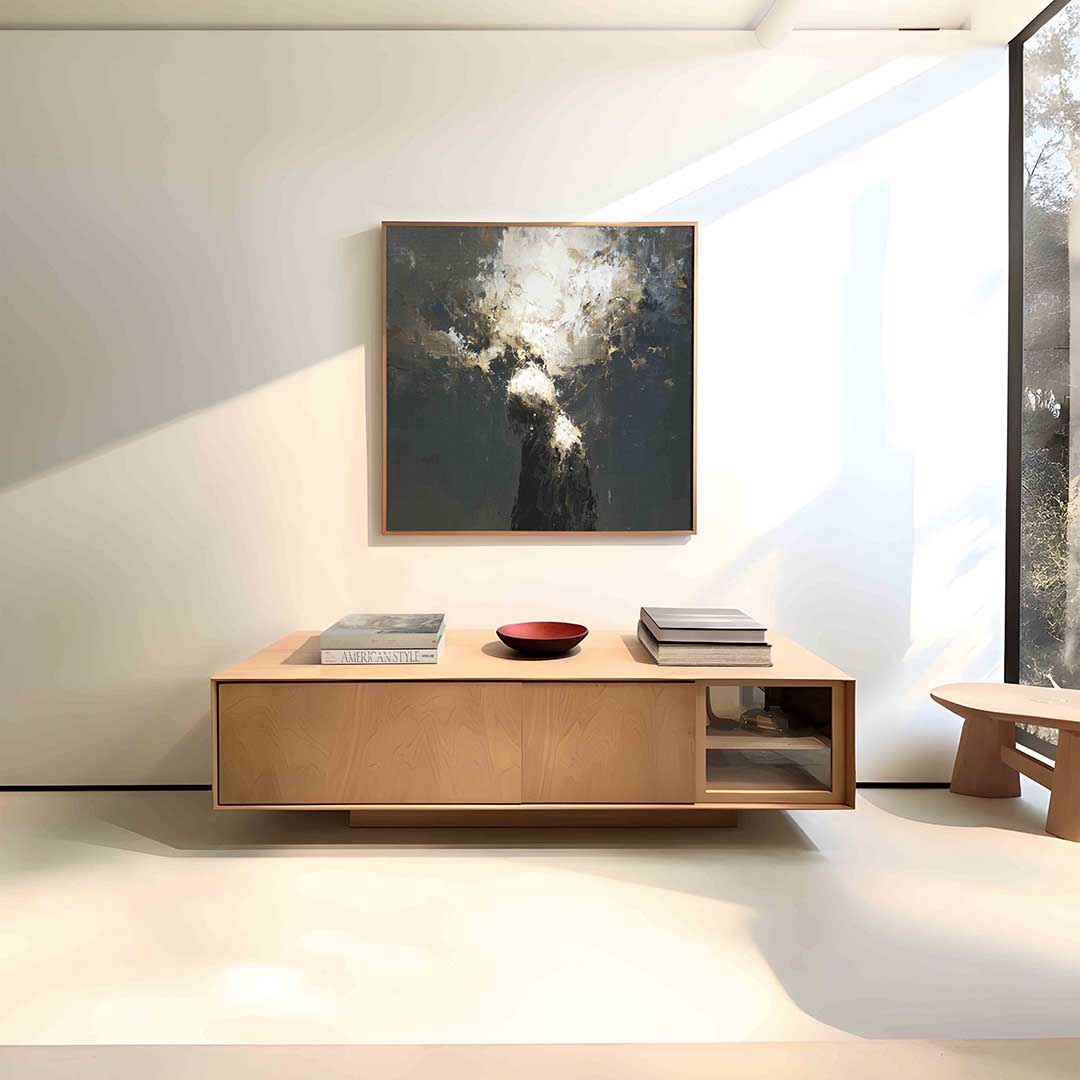 Abstracte figuur met lichteffect – vierkante abstracte wanddecoratie van WallArtistic