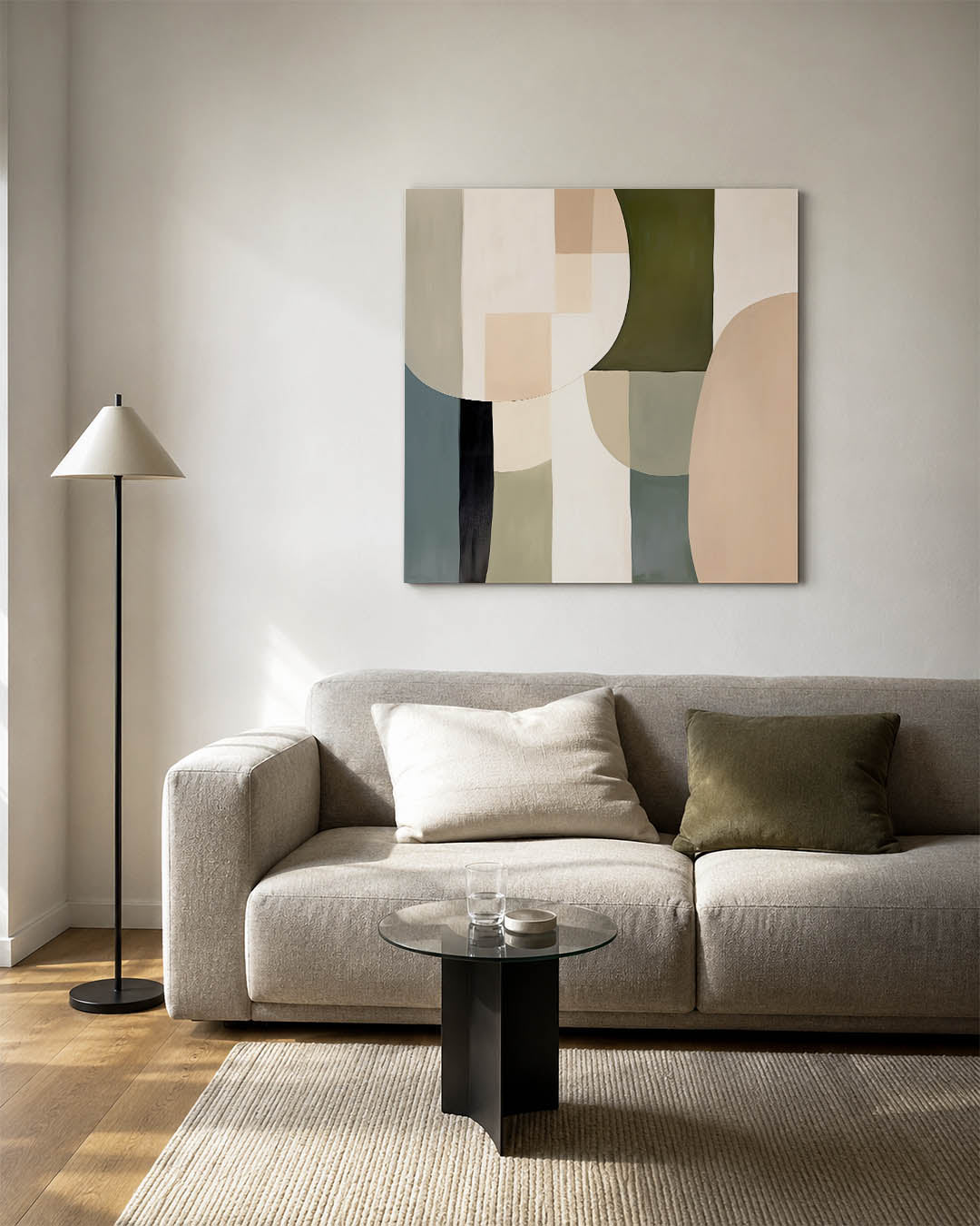 Geometrische vormen compositie kunstwerk – vierkante wanddecoratie – dit kunstwerk toont een harmonie van overlappende