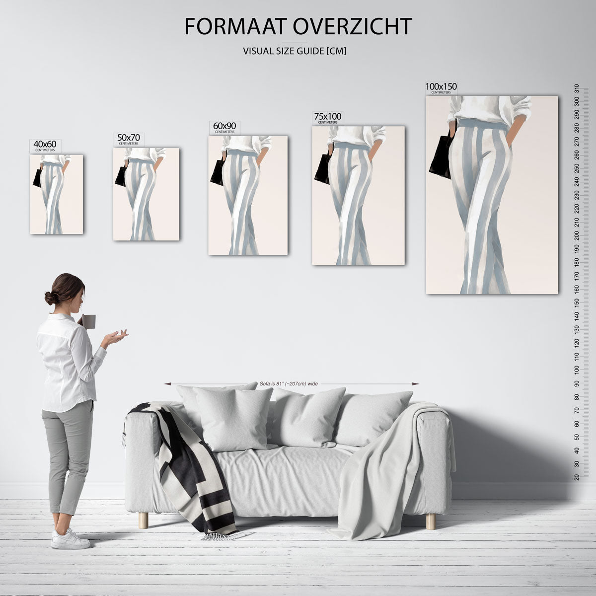 Gestreepte mode illustratie – staande wanddecoratie van WallArtistic
