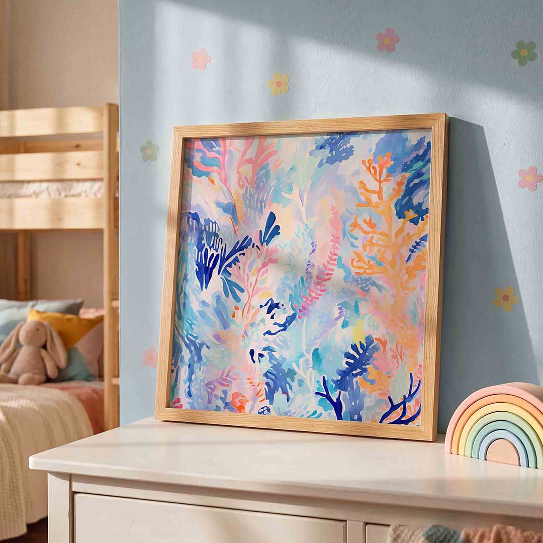 Abstracte bladeren – speelse wandkunst als vierkante kinderposter