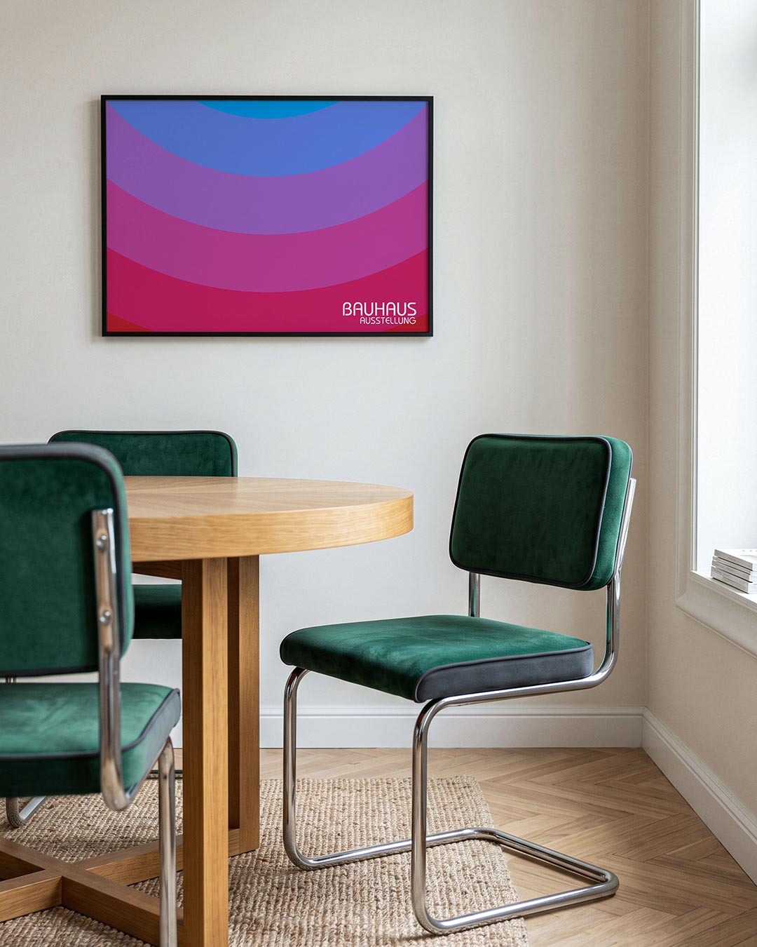 Kleurvlakken boog – liggende Bauhaus poster voor aan de muur