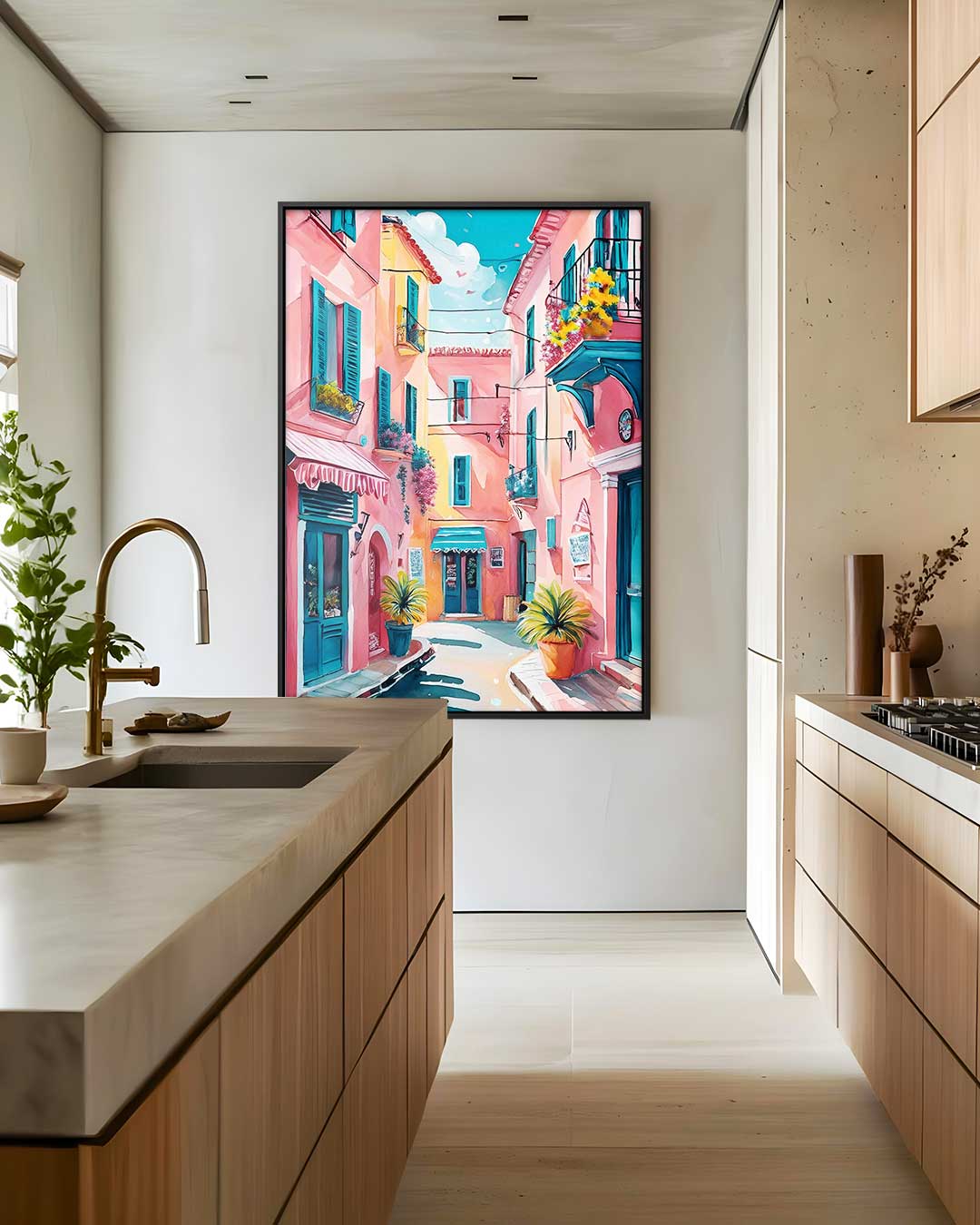 Kleurrijke Mediterrane Straat – modern portret kunstwerk van WallArtistic