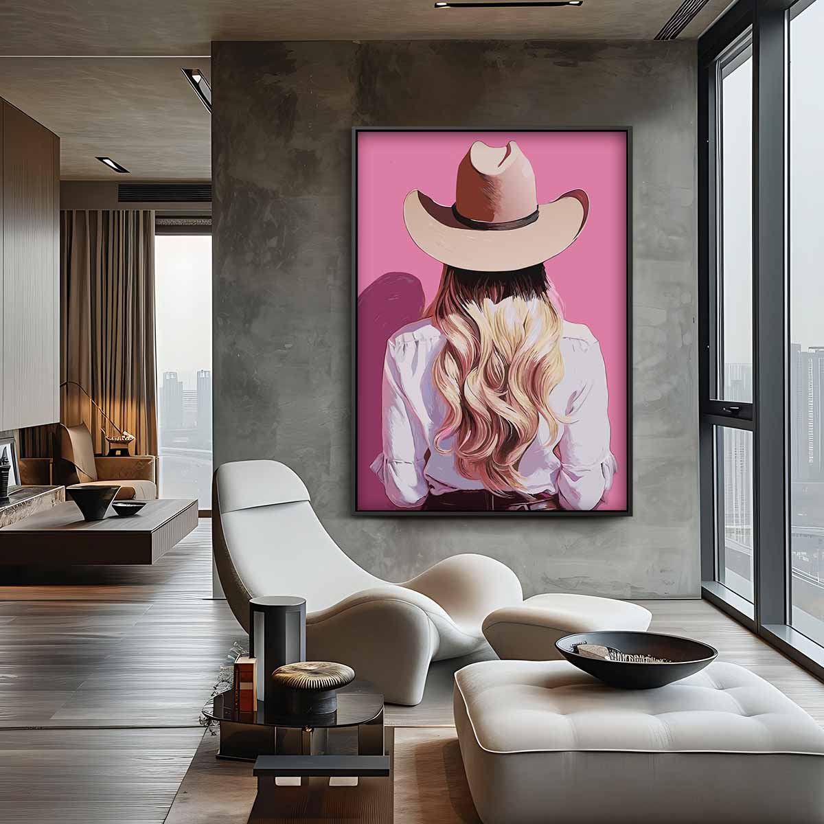 Stijlvolle Cowgirl Achteraanzicht – staand kunstwerk voor modern interieur