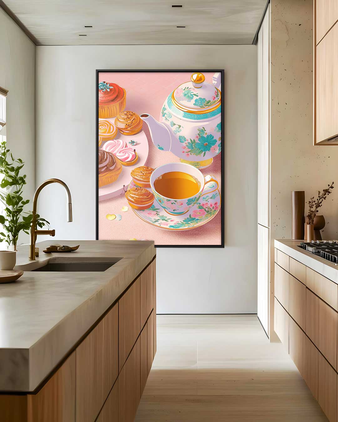 Thee en Gebak Illustratie – staand kunstwerk voor modern interieur