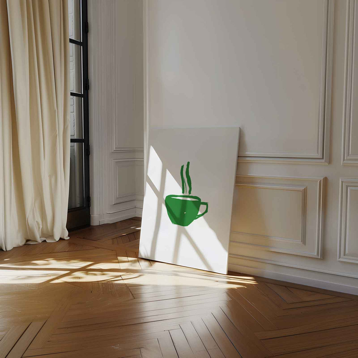 Groene Koffiekop Illustratie – staand kunstwerk voor modern interieur