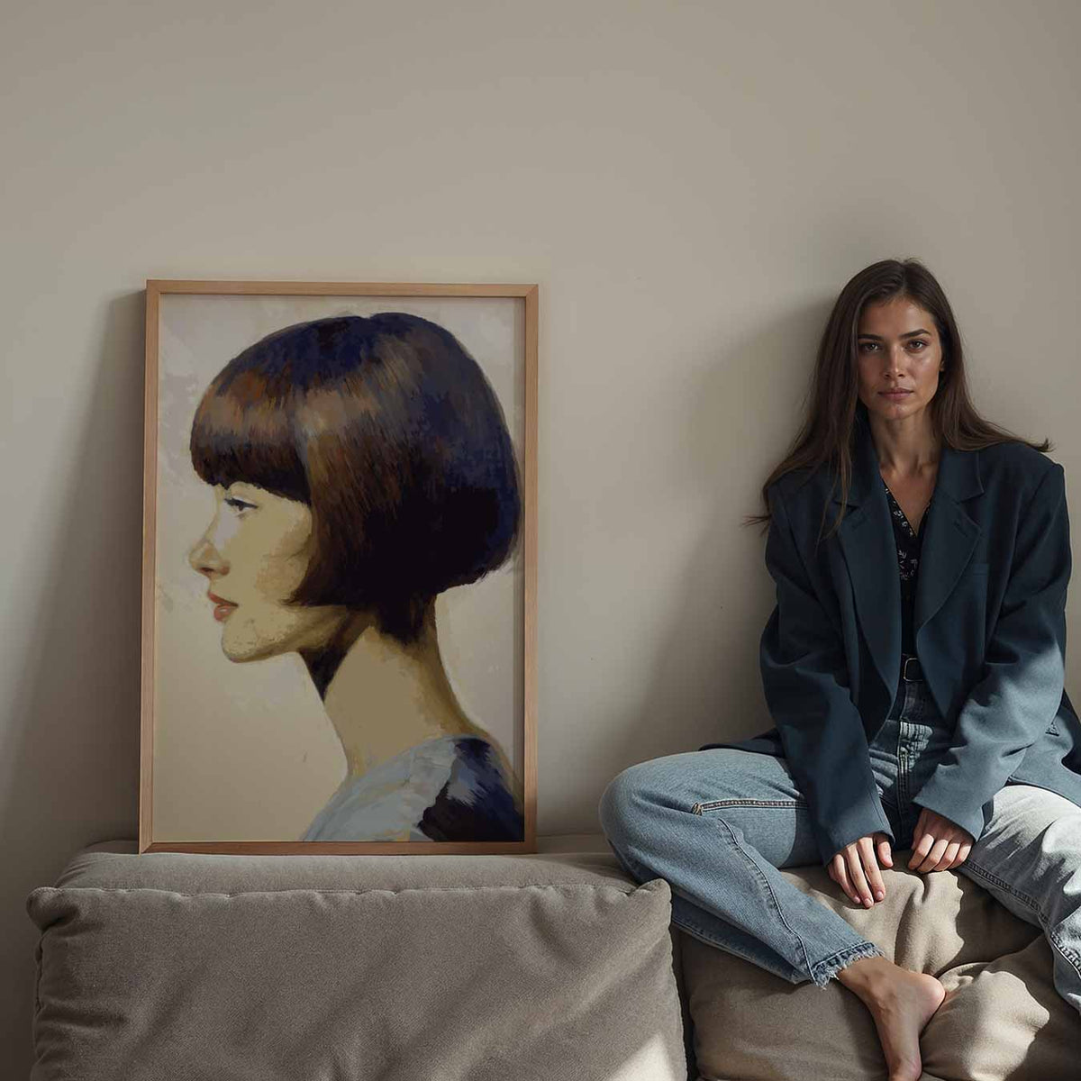 Vrouwelijke Elegantie in Profiel – Streetart wandkunst als portret poster
