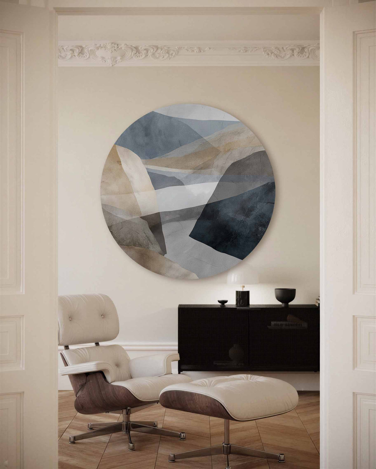 Landschap in lagen – moderne abstracte muurcirkel voor aan de muur