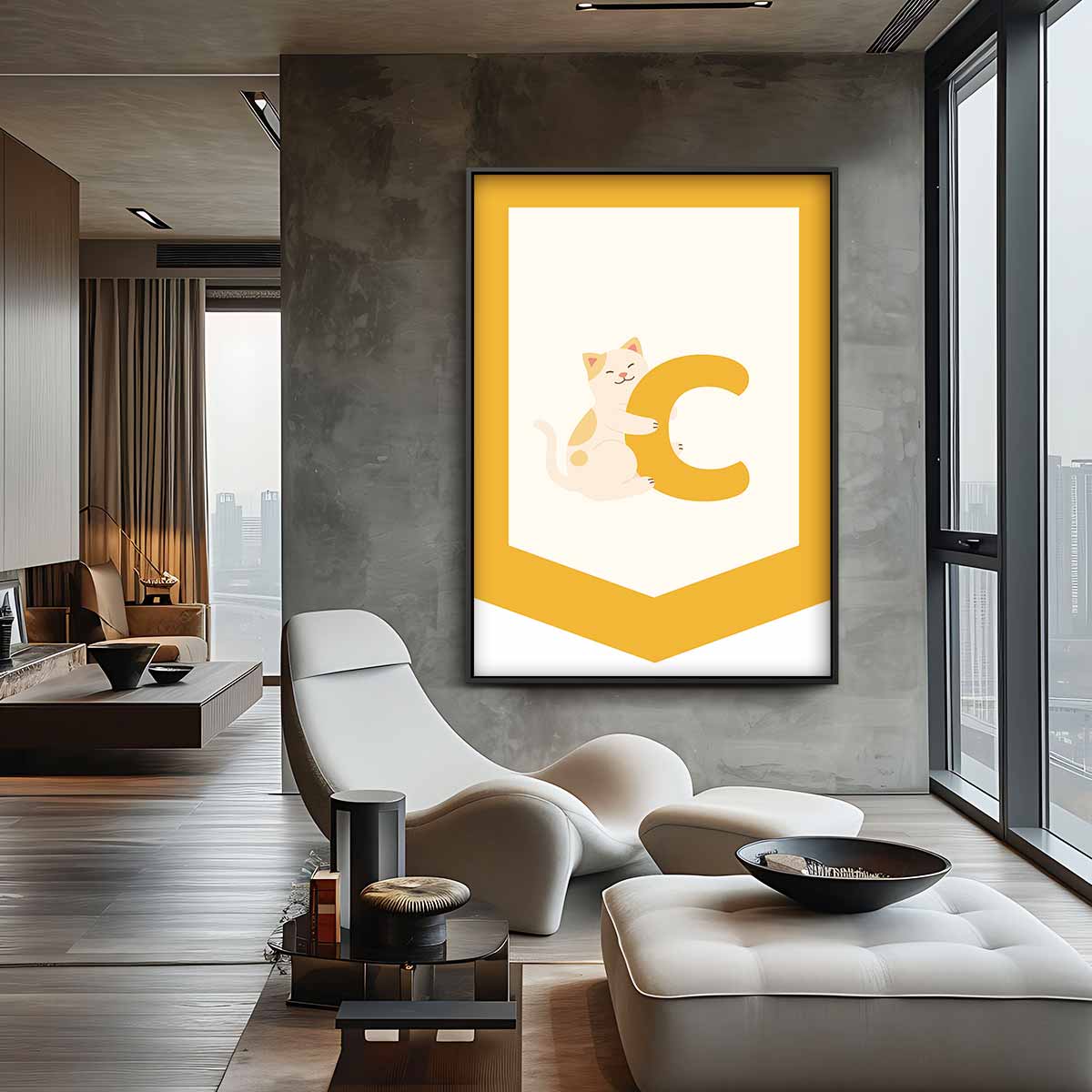 Kattenvlag met Letter C – canvas wanddecoratie in portret formaat