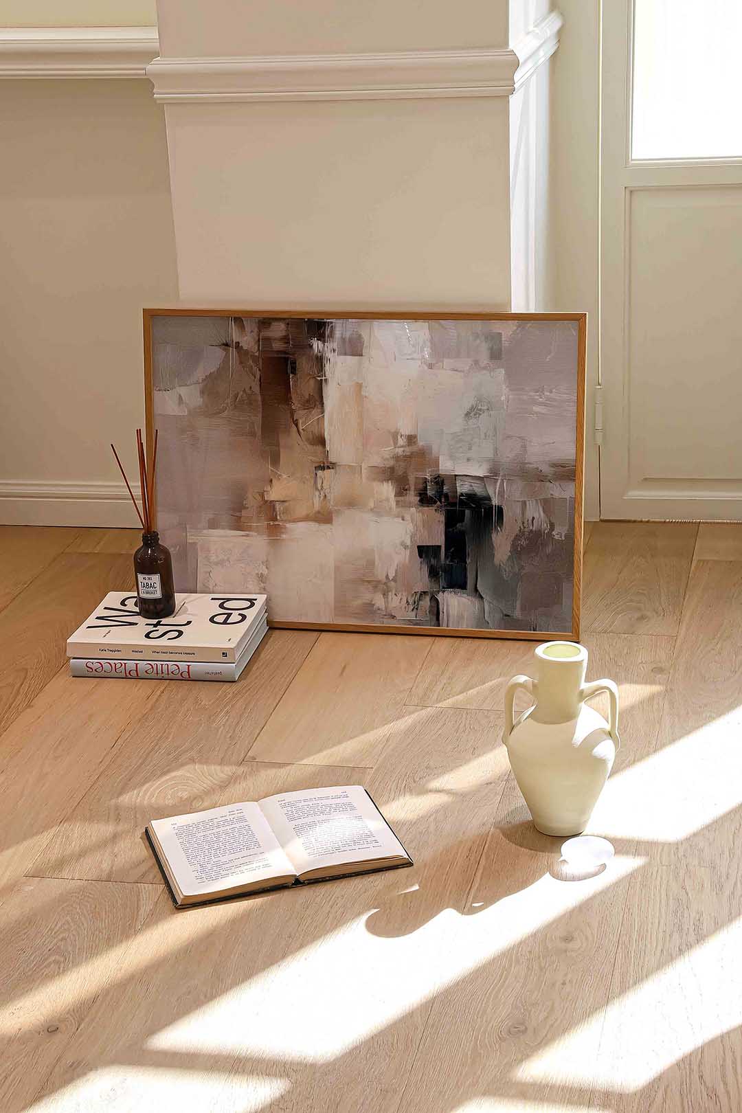 Abstracte beige en bruine – liggende abstracte wanddecoratie van WallArtistic