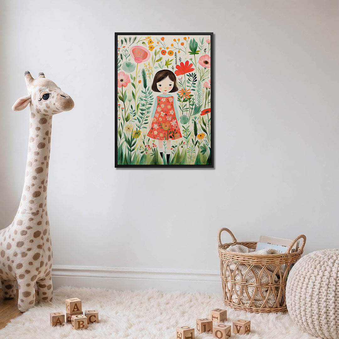Bloemenmeisje illustratie – moderne staande wandkunst