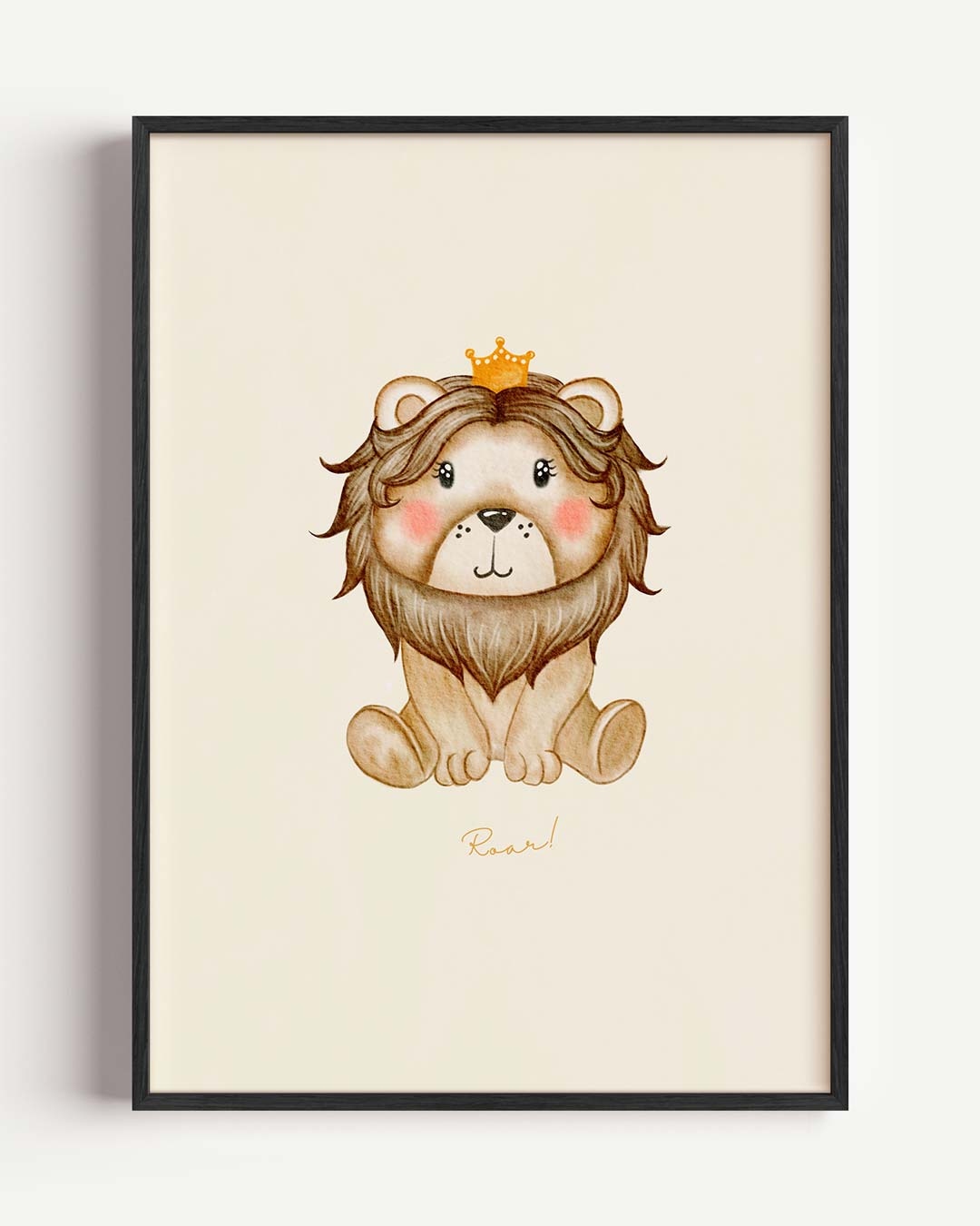 Schattige Leeuwenposter met Kroontje – kids portret poster als wanddecoratie