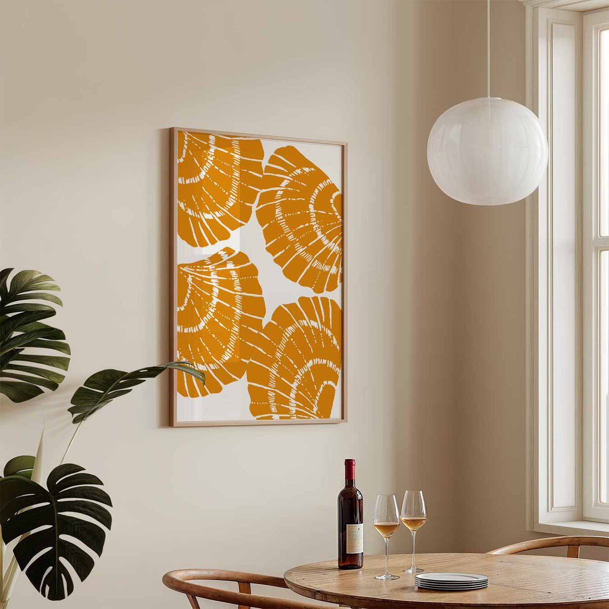 Schelpen Sfeerposter in Oranje – zeedieren poster in staand formaat
