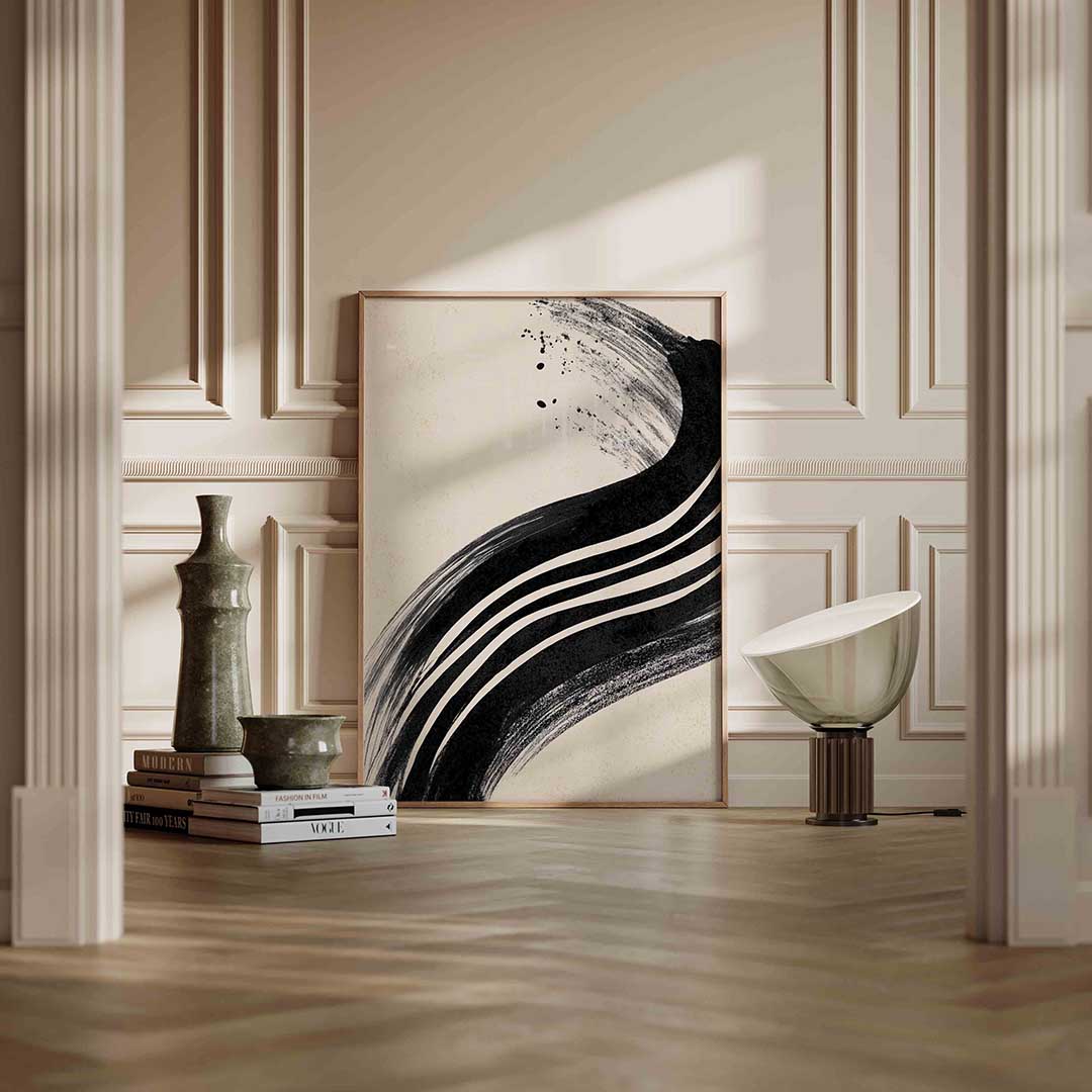 Abstracte zwarte lijnen – staande abstracte wanddecoratie van WallArtistic