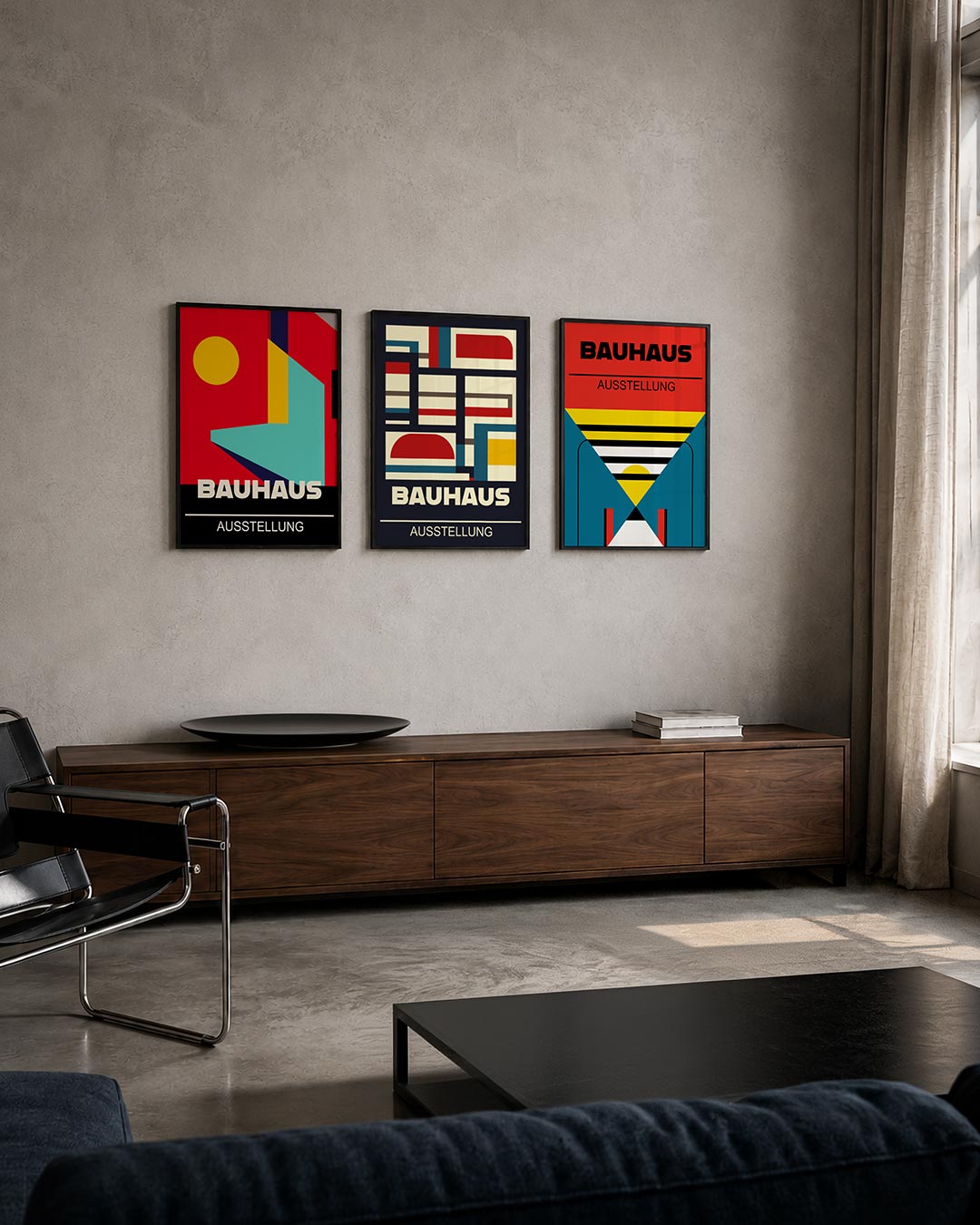 Kleur en vormen posterset – tweede productweergave – deze posterset in drie delen toont een levendig spel van primaire