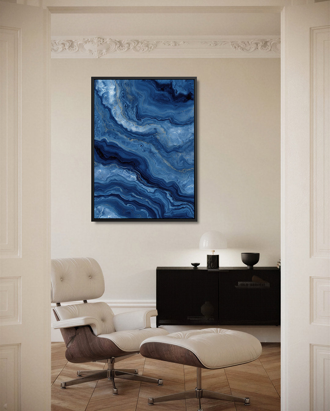Golvende blauwe patronen – staand wanddecoratie kunstwerk