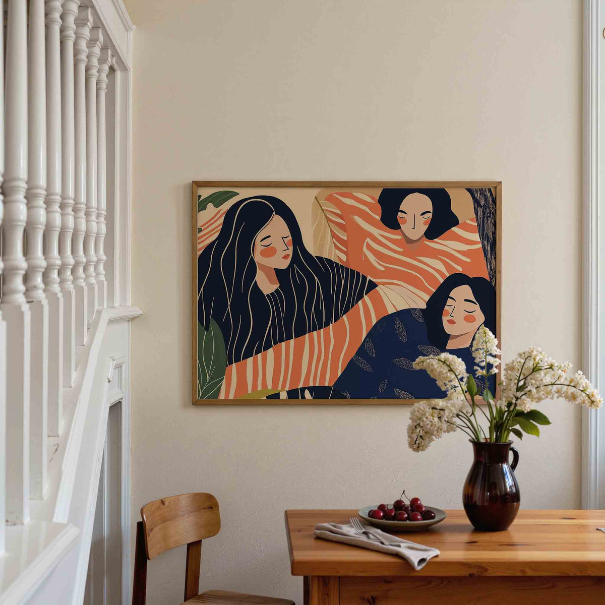 Drie figuren met patronen – liggende illustratie poster als wanddecoratie