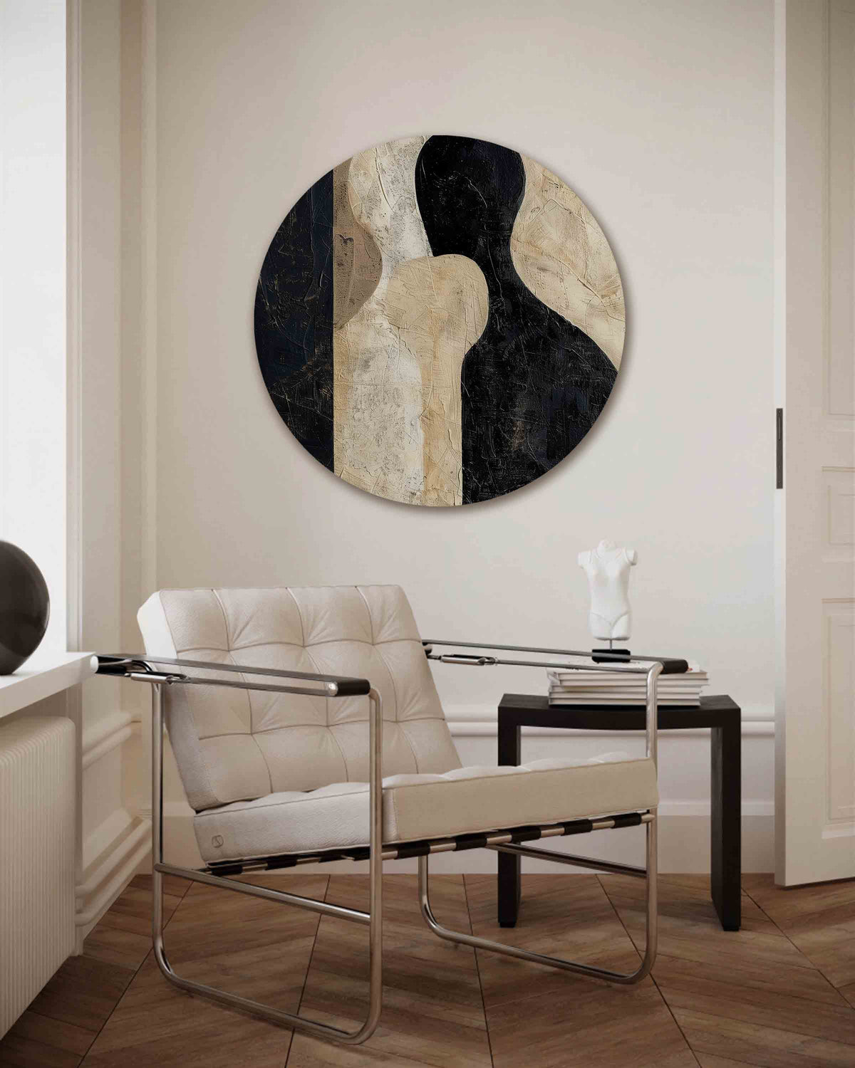 Abstracte silhouetten – vrouwelijk portret muurcirkel als wanddecoratie