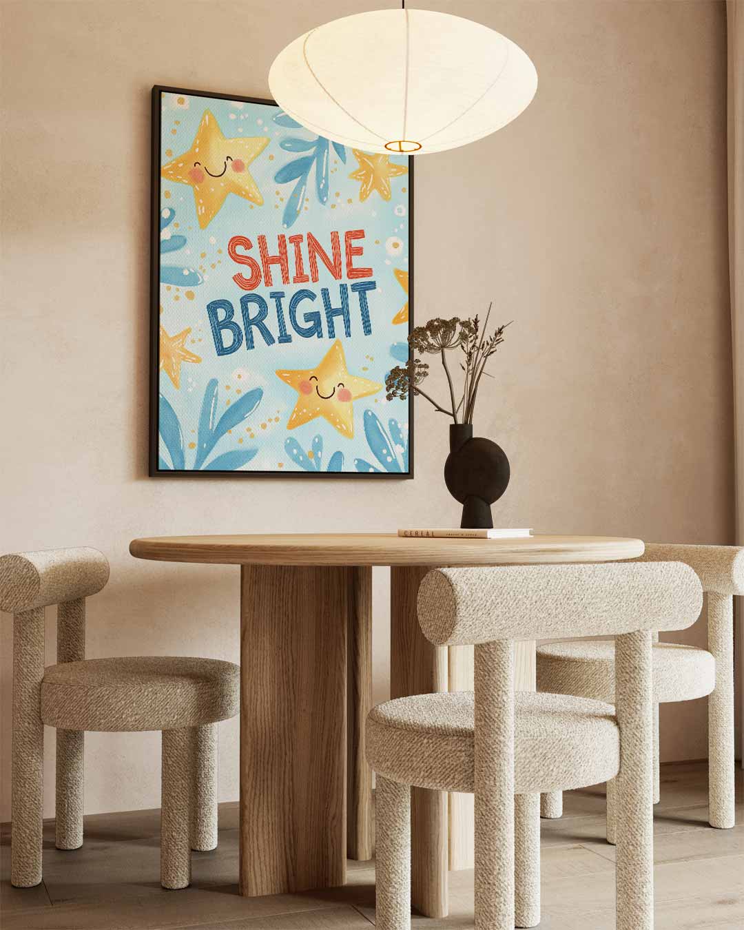 Vrolijke Sterren Poster – kunstwerk met zwarte baklijst