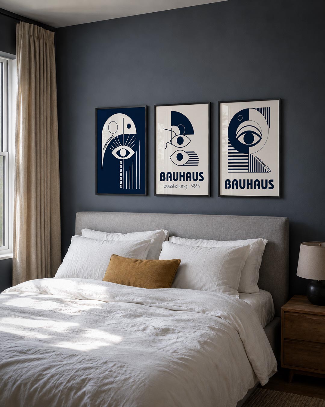 Oog en lijnen posterset – derde productweergave – deze posterset in drie delen toont een opvallend oog met strakke lijnen en