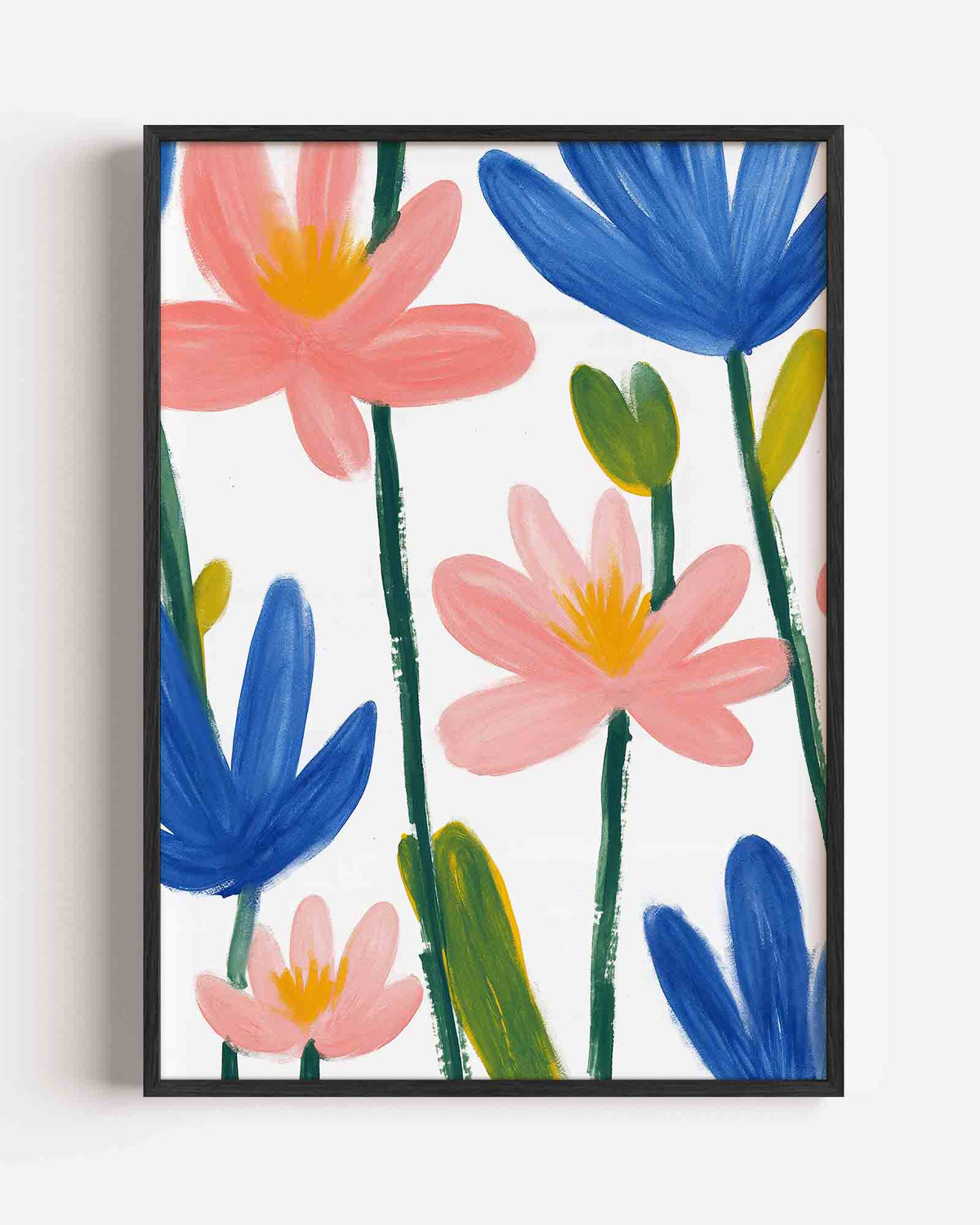 Bloemen in blauw en roze – bloemen portret poster als wanddecoratie