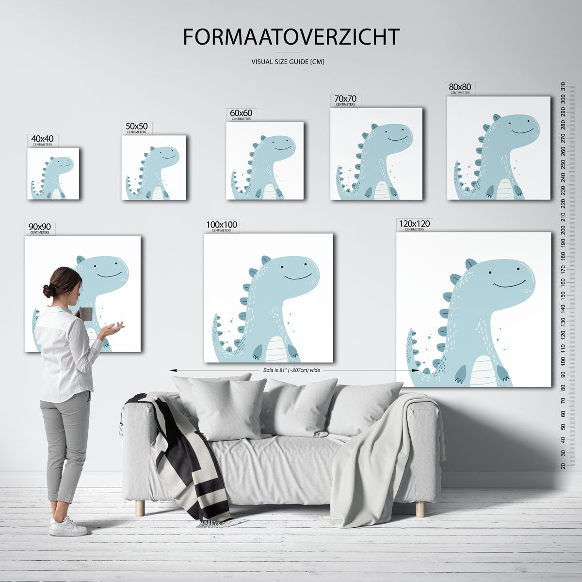 Blauwe dinosaurus – vierkante muurposter voor de kinderkamer