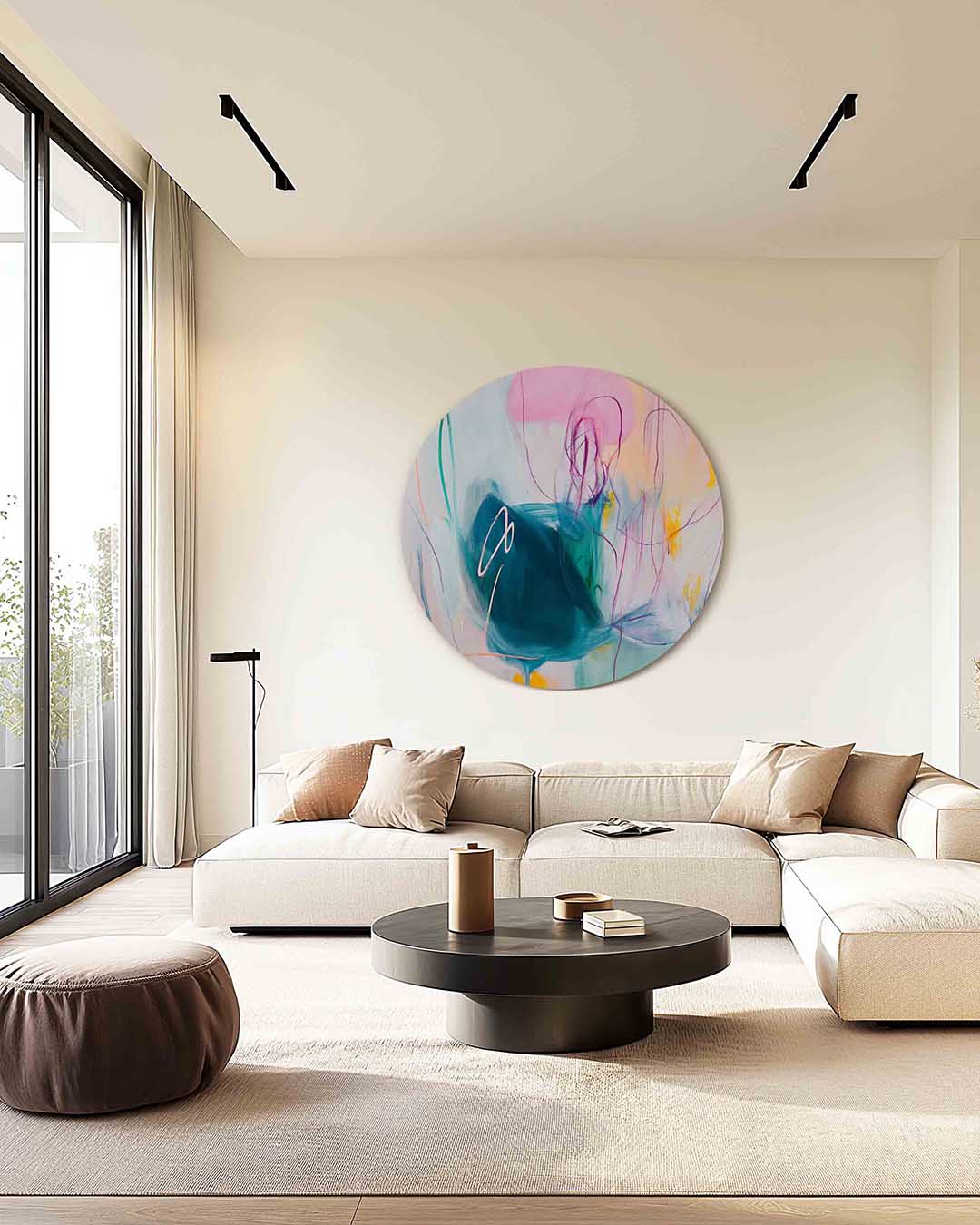 Abstracte vormen – kleurrijke muurcirkel als ronde wanddecoratie