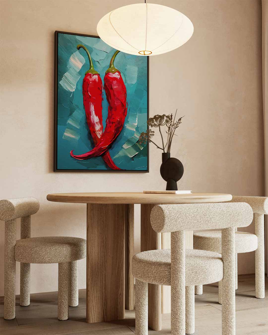 Pittige Paprikaduo – canvas wanddecoratie in portret formaat