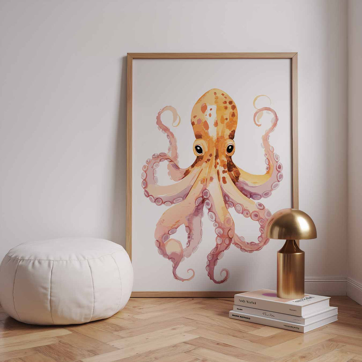 Vrolijke Octopus Kunstposter – dierenillustratie als portret poster