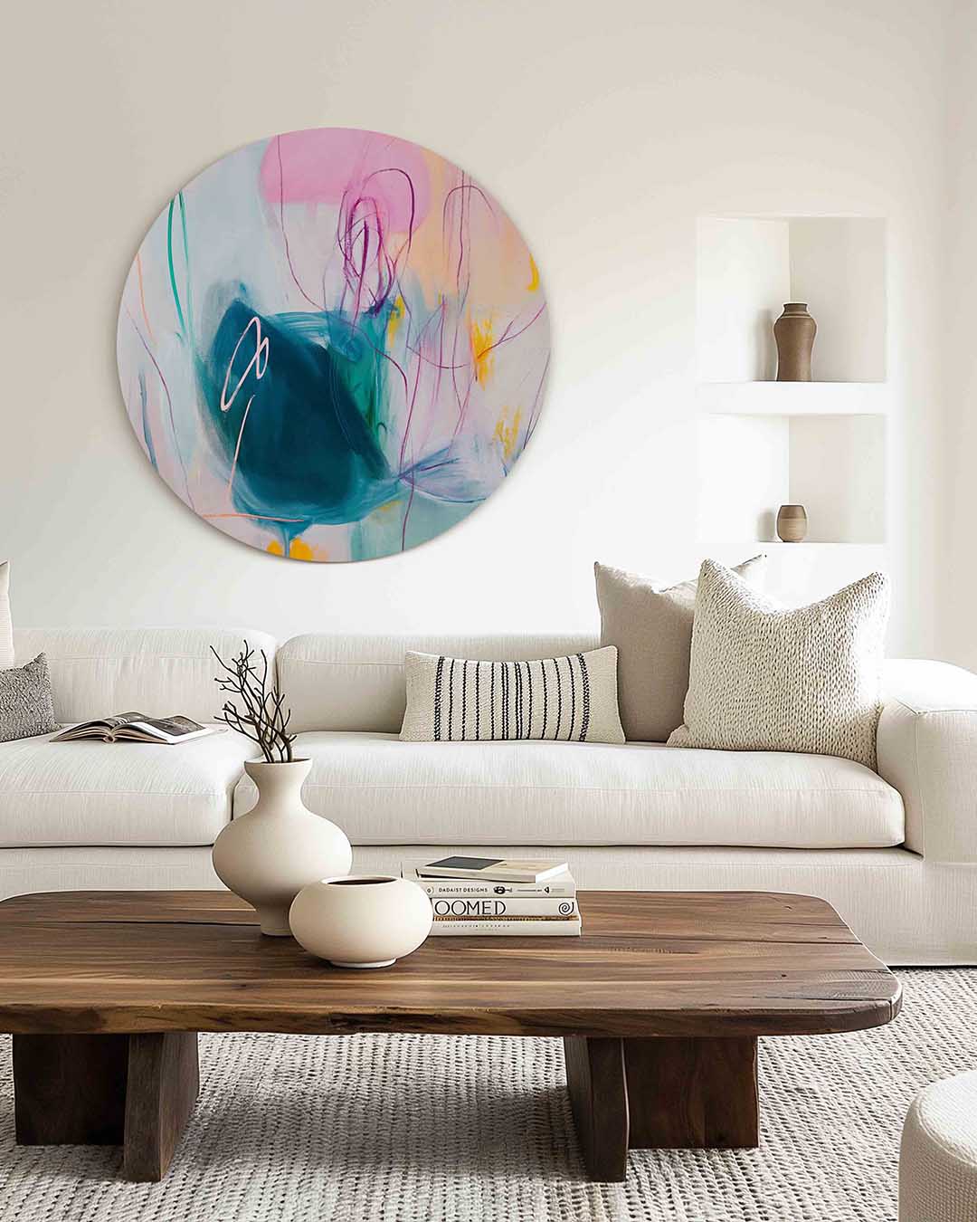 Abstracte vormen – muurcirkel met kleur en vormen voor aan de muur