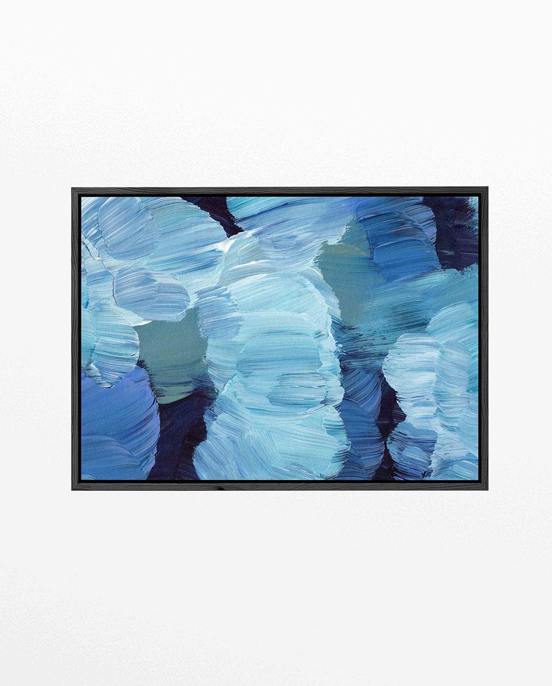 Dynamische blauwe vormen – liggend wanddecoratie kunstwerk