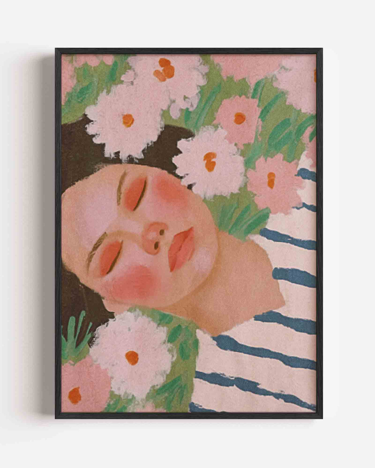 Bloemen en gezicht – pastel portret poster als wanddecoratie