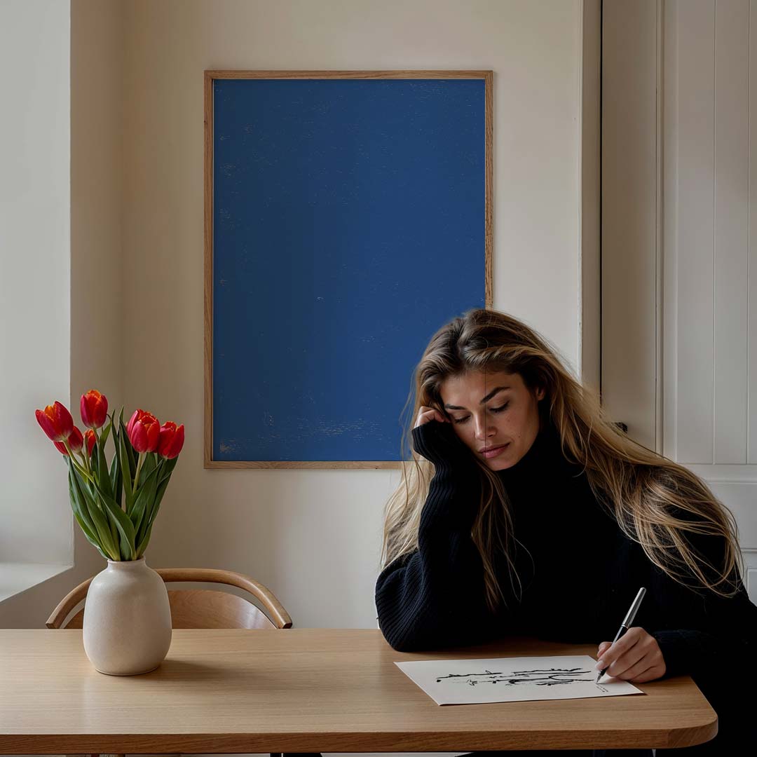 Blauwe Minimalistische – staande muurposter met kleurrijke abstracte vormen