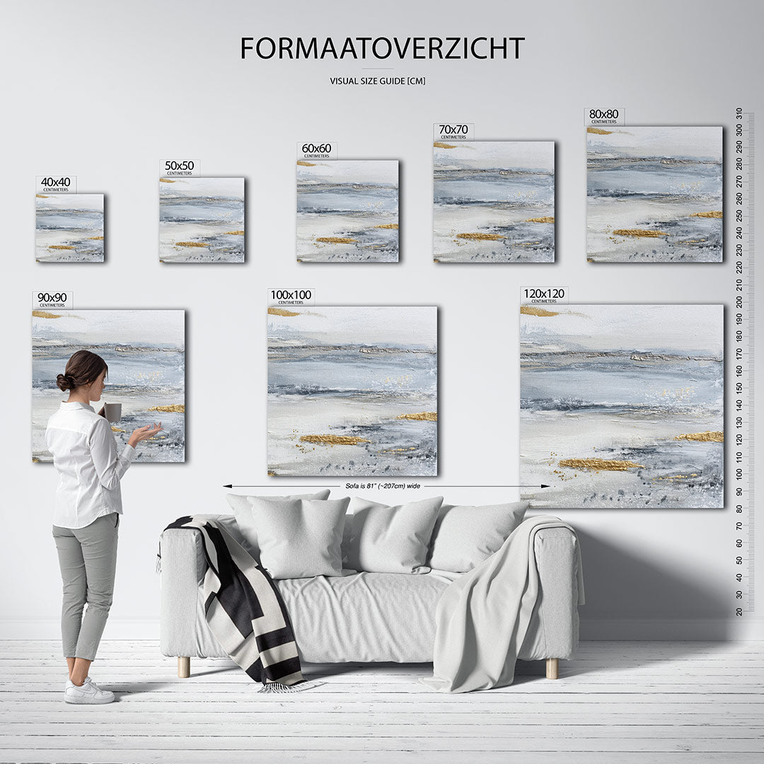 Gelaagde texturen kunstwerk – materiaalweergave – dit werk toont een harmonie van zachte tinten met subtiele gouden accenten.