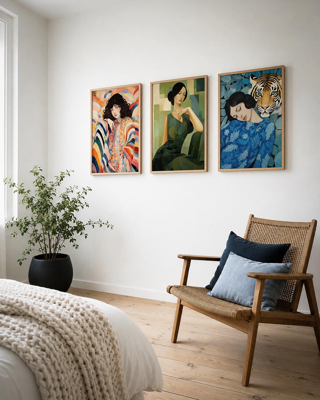 Kleurrijke golven posterset – derde productweergave – deze posterset in drie delen toont vloeiende lijnen en