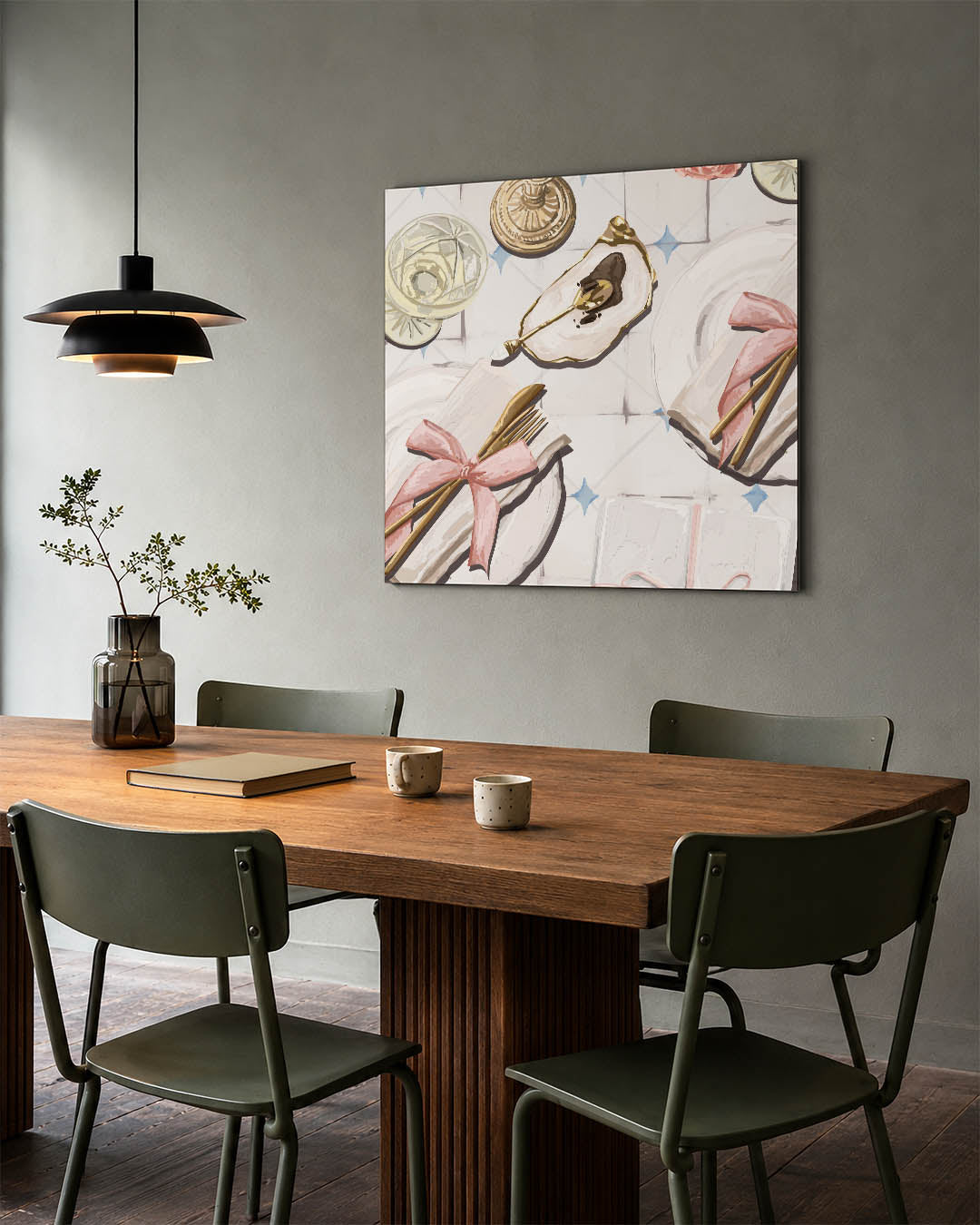 Elegante tafelscène kunstwerk – tweede productweergave – dit kunstwerk toont een verfijnde tafelscène met delicate servetten