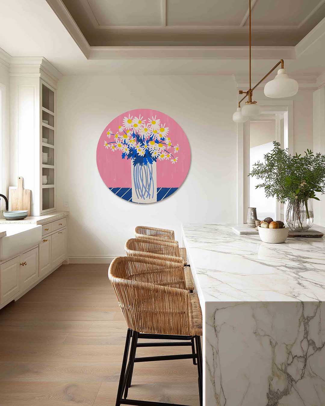 Bloemen in vaas – Pop Art muurcirkel als ronde wanddecoratie