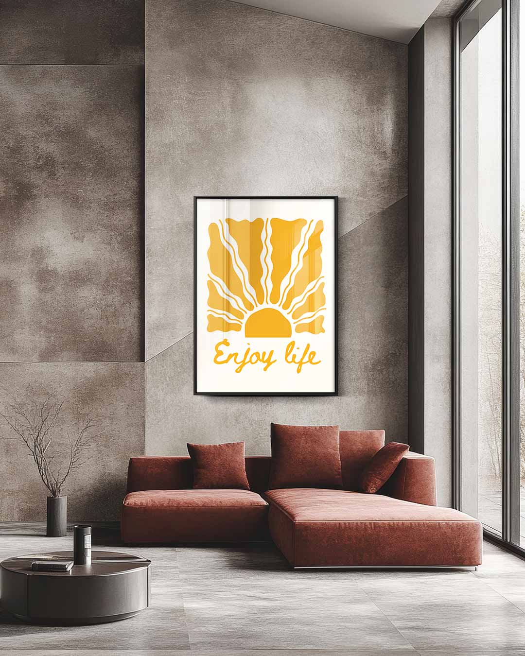 Stralende Zon 'Enjoy Life' Kunstwerk – staande wandkunst voor woonkamer of interieur