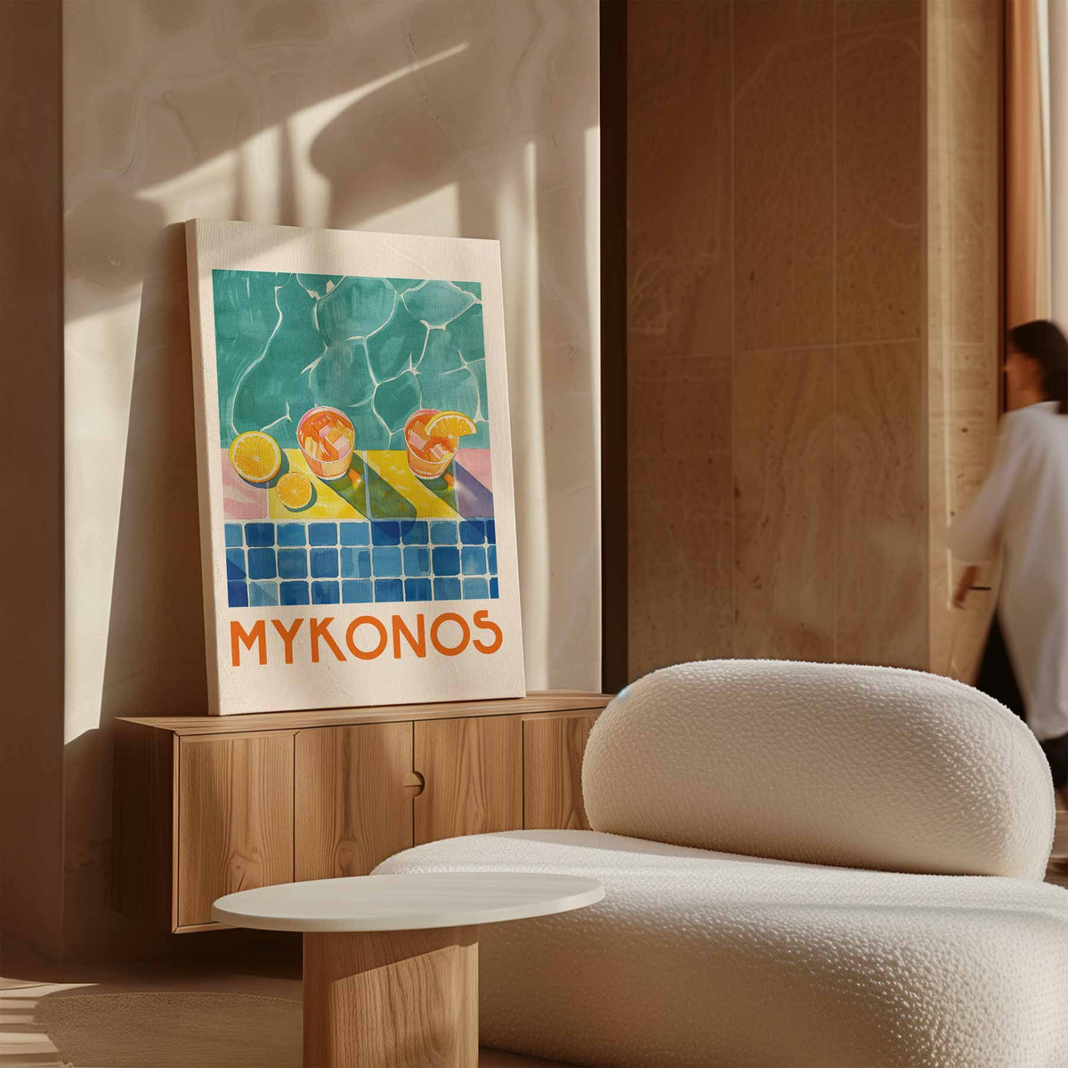 Zomerse Mykonos – plexiglas wanddecoratie in portret formaat