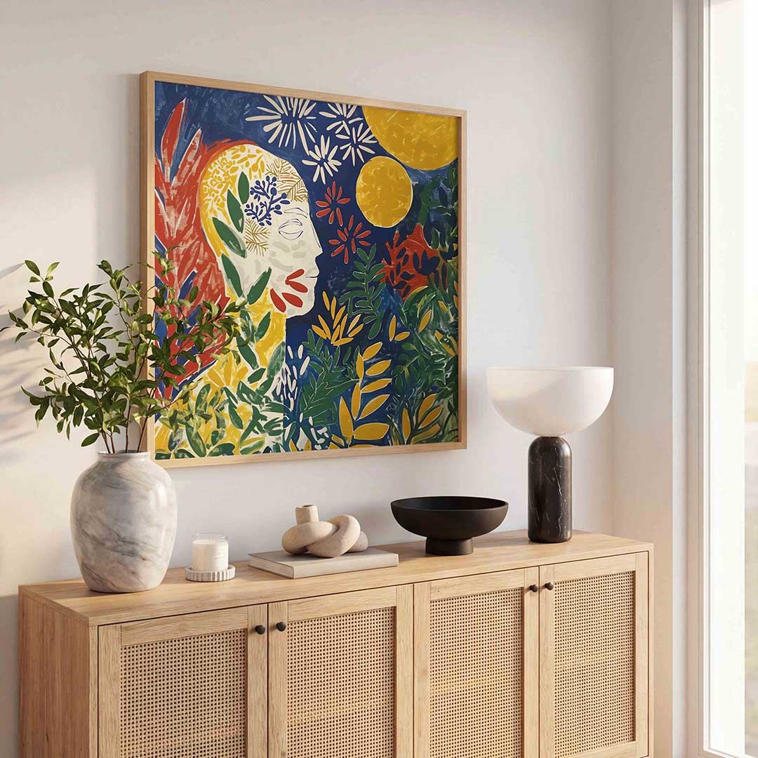 Abstracte natuur en gezicht – kunst en design poster in vierkant formaat