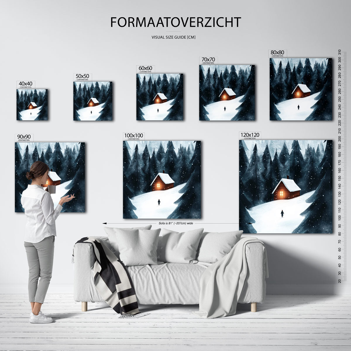 Winterlandschap met huisje – vierkante muurposter voor de kinderkamer