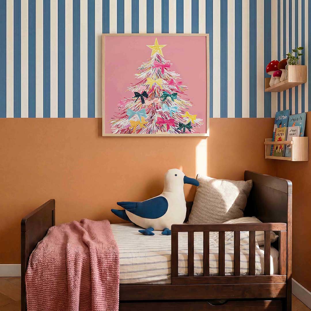 Kerstboom met strikken – kids poster in vierkant formaat
