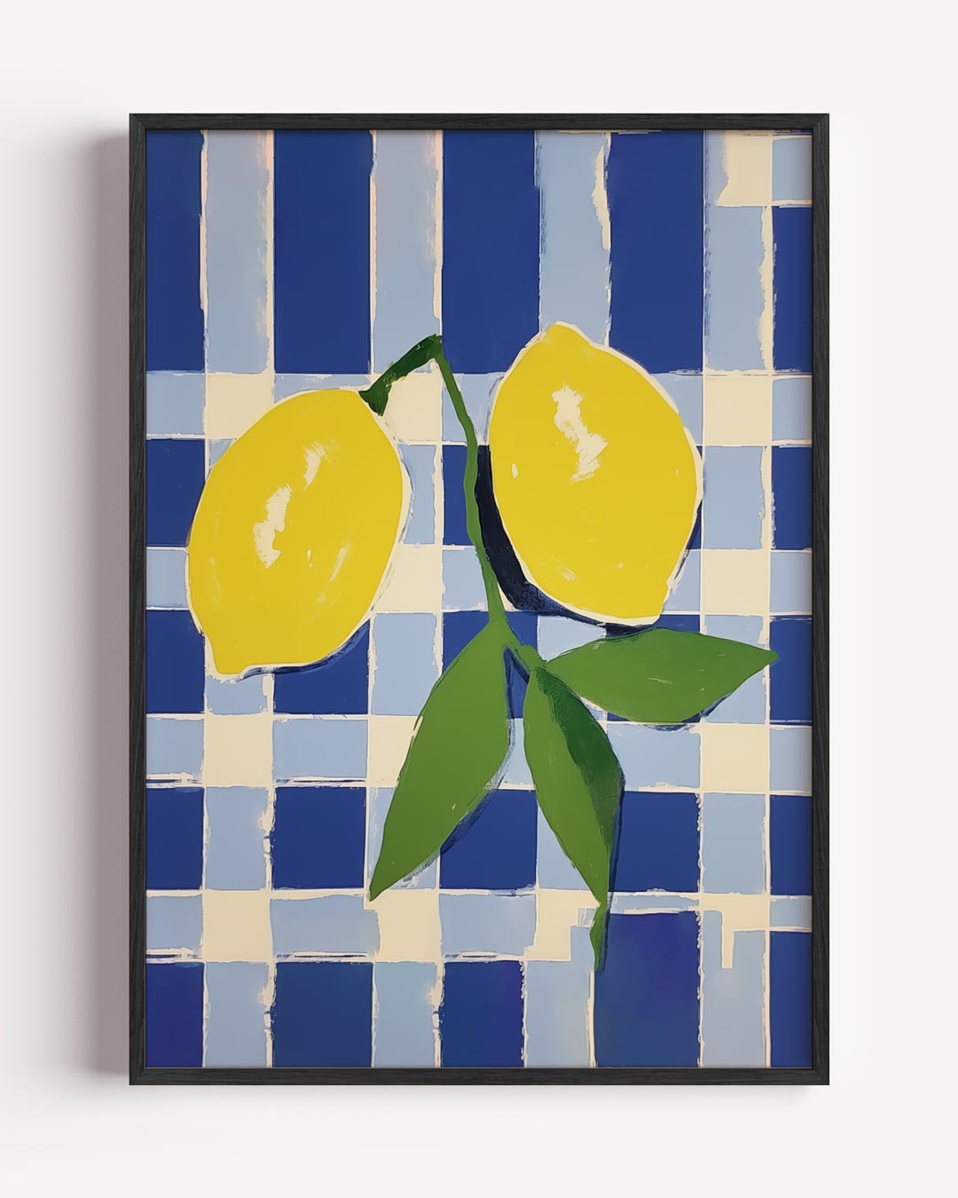 Zonnige Citroenen op Blauw – keuken portret poster als wanddecoratie