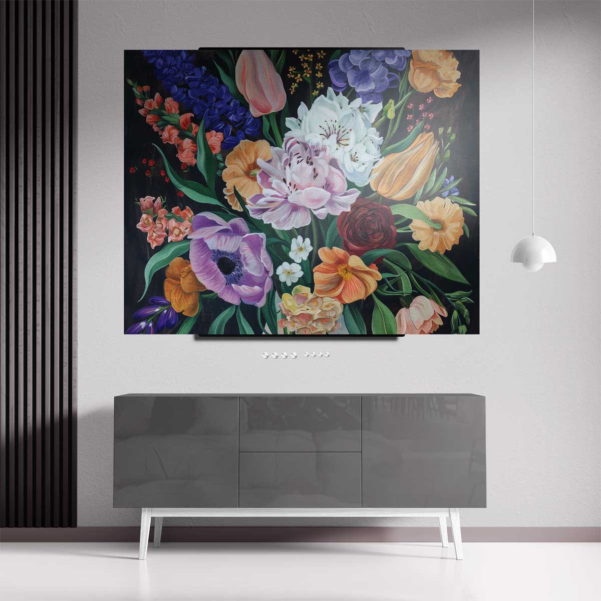 Bloemenpracht op Canvas – kunstwerk met zwarte baklijst