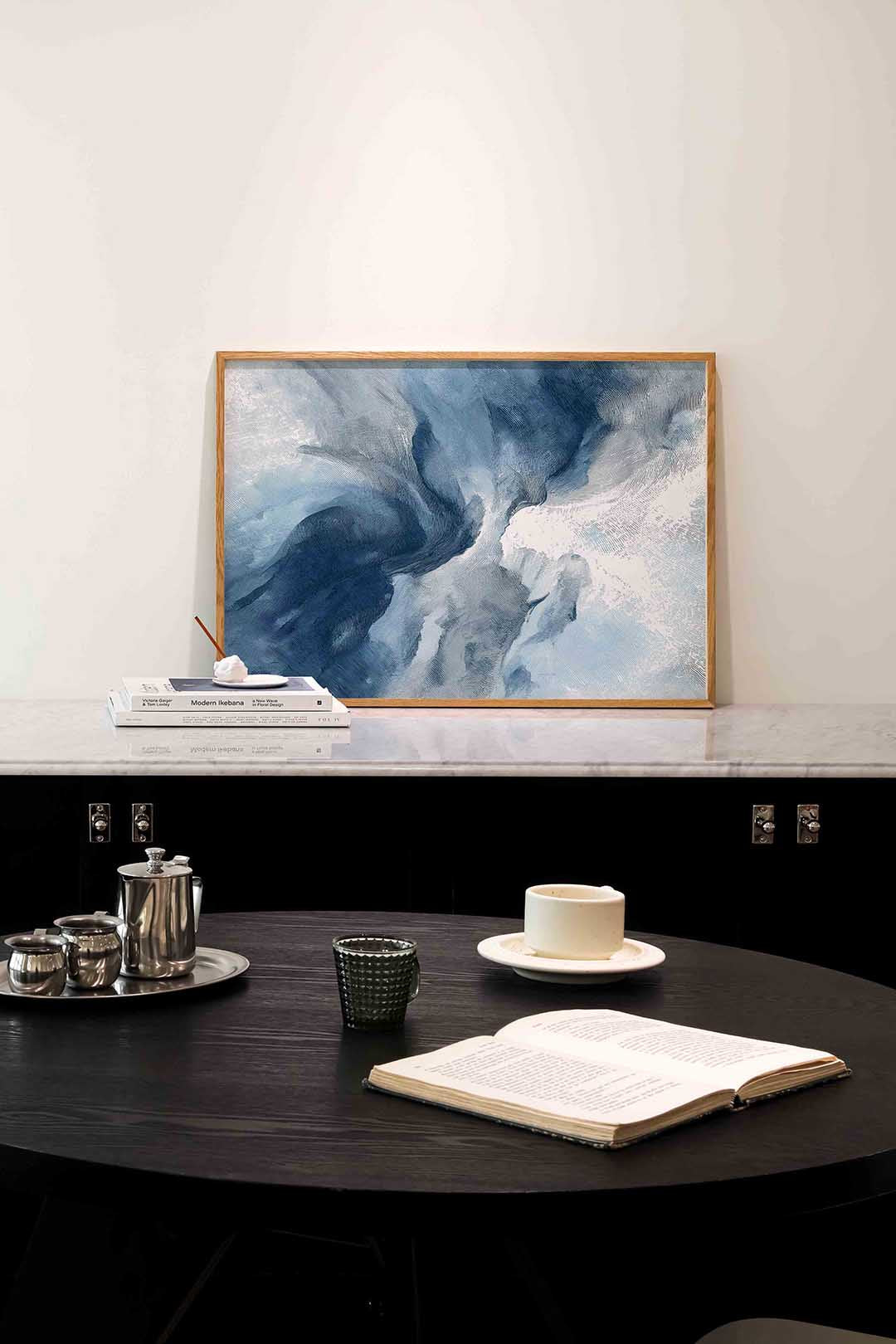 Abstracte blauwe vormen – abstracte poster in liggend formaat