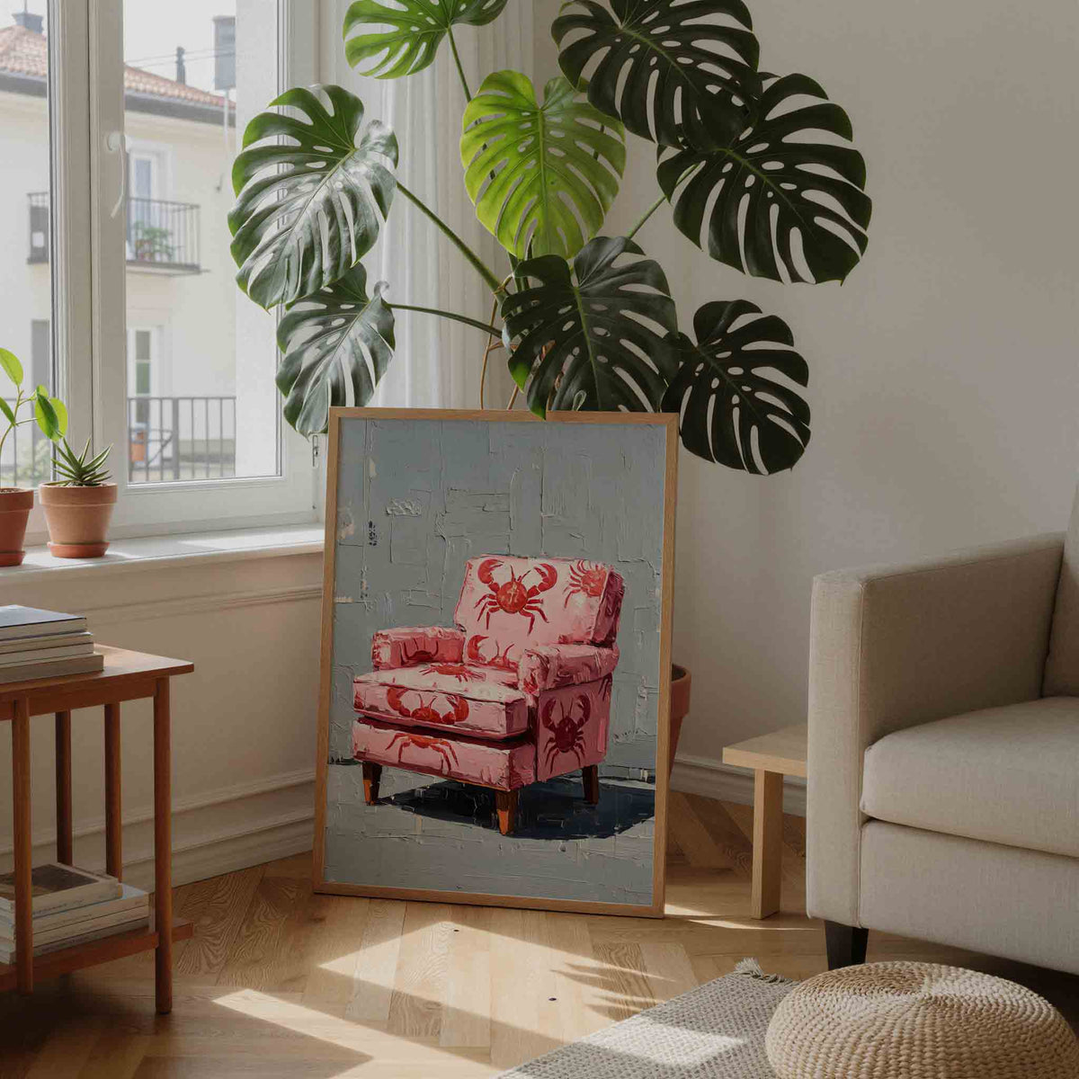 Roze stoel met krabben – staande dromerige wanddecoratie van WallArtistic
