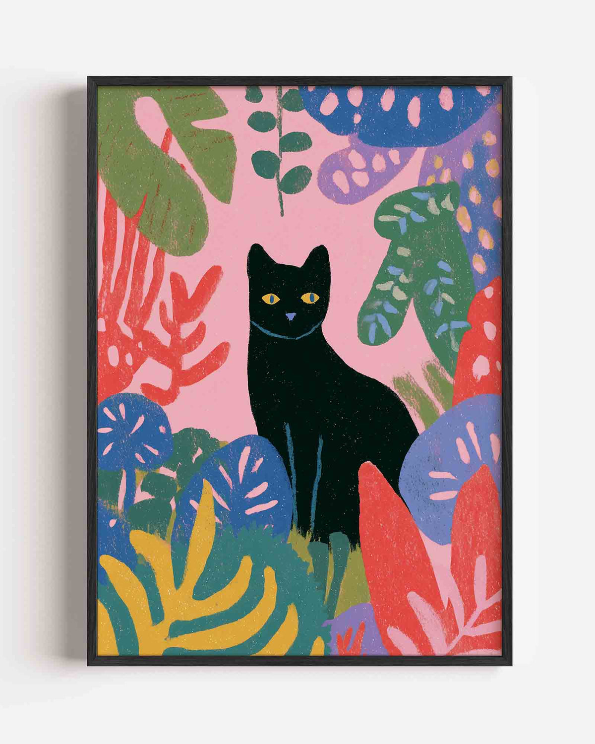 Zwarte kat en bladeren – botanische portret poster als wanddecoratie