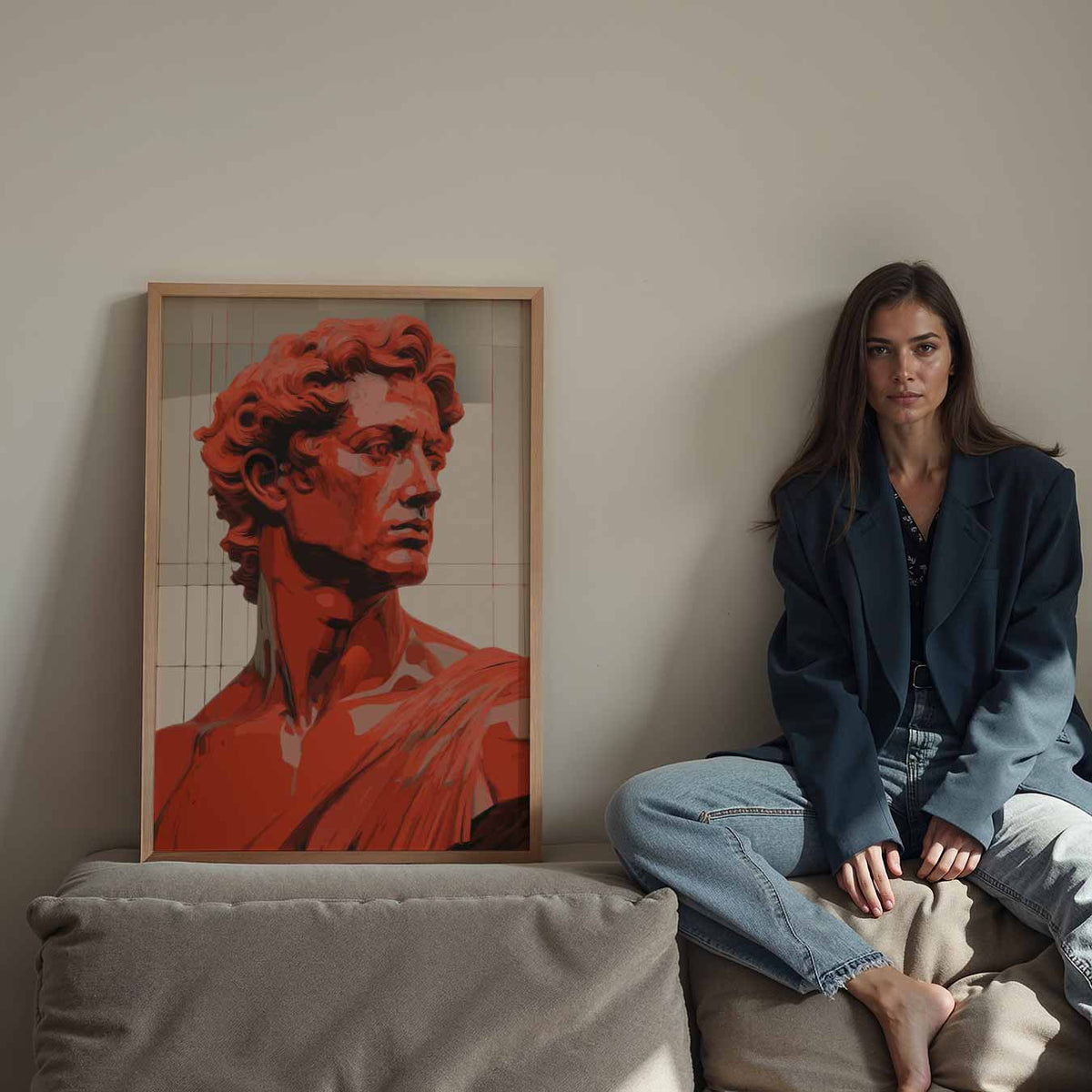 Elegante Rood David Beeld – Streetart wandkunst als portret poster